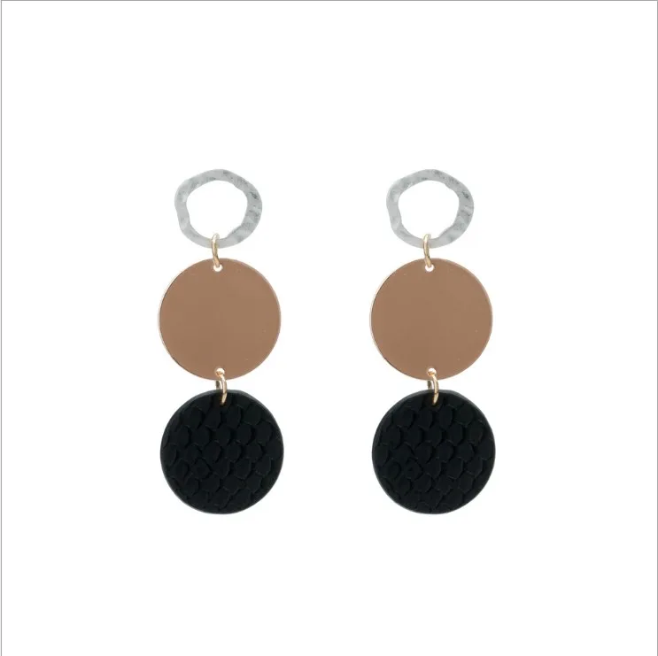 

Silver leather jewelry round exquisite copper alloy trend earrings