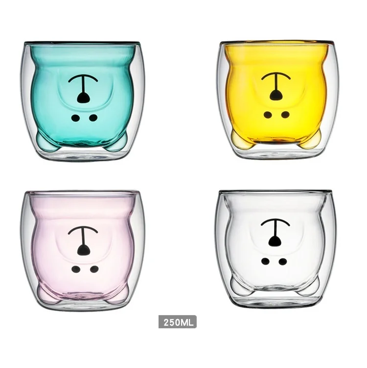 

Cartoon bear double glass cup coffee cup juice cup beer, Clear