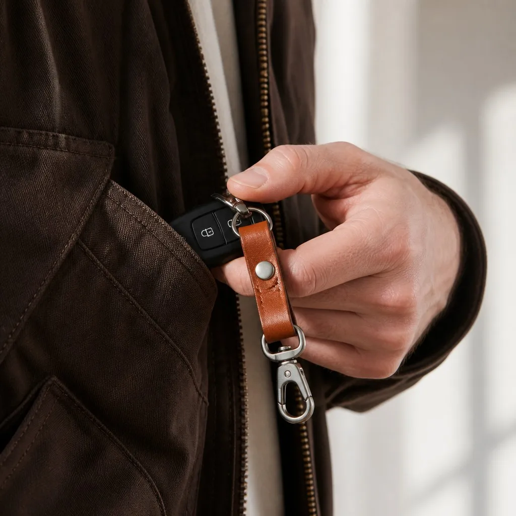 Close-up of the polished metal snap clasp