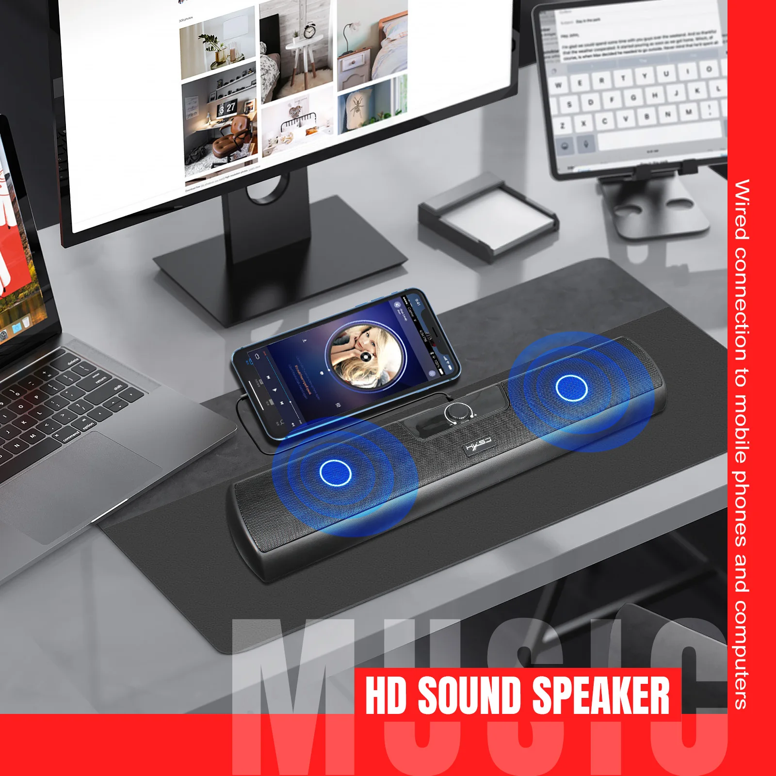New long strip wired desktop speakers stereo home theater wall-mounted speakers for desktop computers - ANKUX.COM