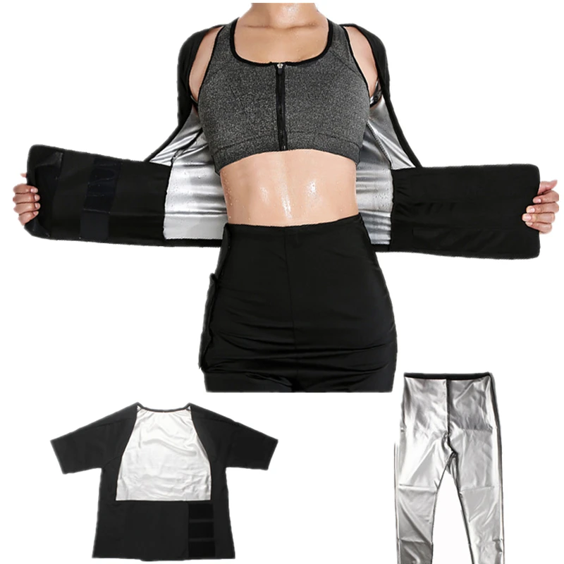 

Adjustable Sweat Shaper Womens Arm and Tummy Sauna Waist Trainer Bodysuit Twinset for Loss Weight, Black