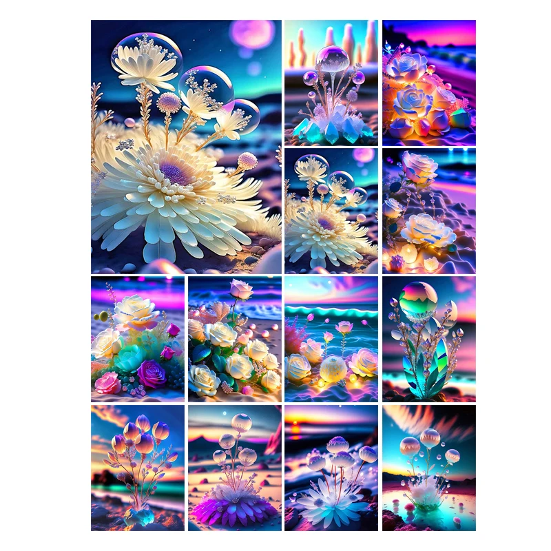 

DIY Square Round Drill 5D Diamond Painting Environmental Crafts Full Diamond Embroidery Sunset Flower Scenery Home Decor Kit