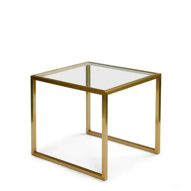 modern Iron stand glass rectangles small end table in rose gold