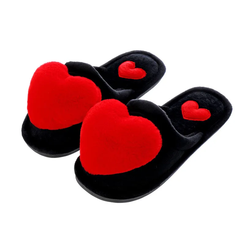 

OEM Winter Plush Heart Indoor Slide Slippers For Women Customized House Fuzzy Warm Home Slipper For Ladies Female Girls, Colors
