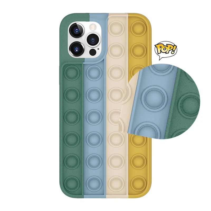 

Hot sell silicone case for iPhone 12, silicone push popit phone cases, rainbow color popit fidget toy phone cover