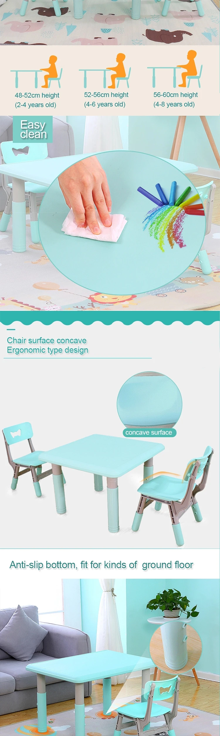 Selling Kindergarten Indoor Pe Plastic Study Writing Table Children'S Book Home Writing Desk And Chair Set