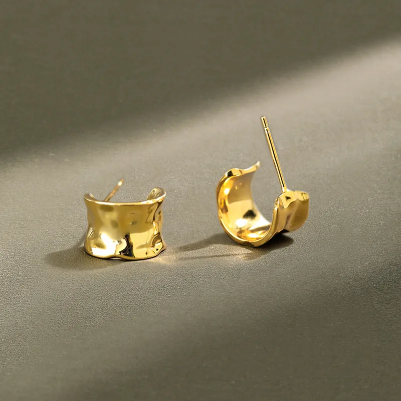 

2020 New Arrival Gold Plated Round Circle Stud Earrings Irregular Bump Uneven S925 Hoop Earrings For Lady