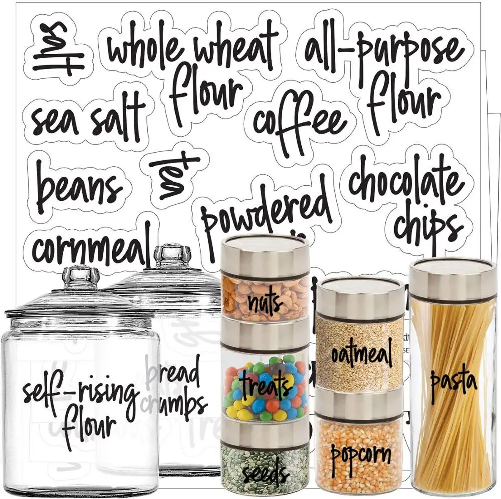 

Script Design Clear Water Resistant, Food & Spice Jar Labels for Pantry Organization and Storage