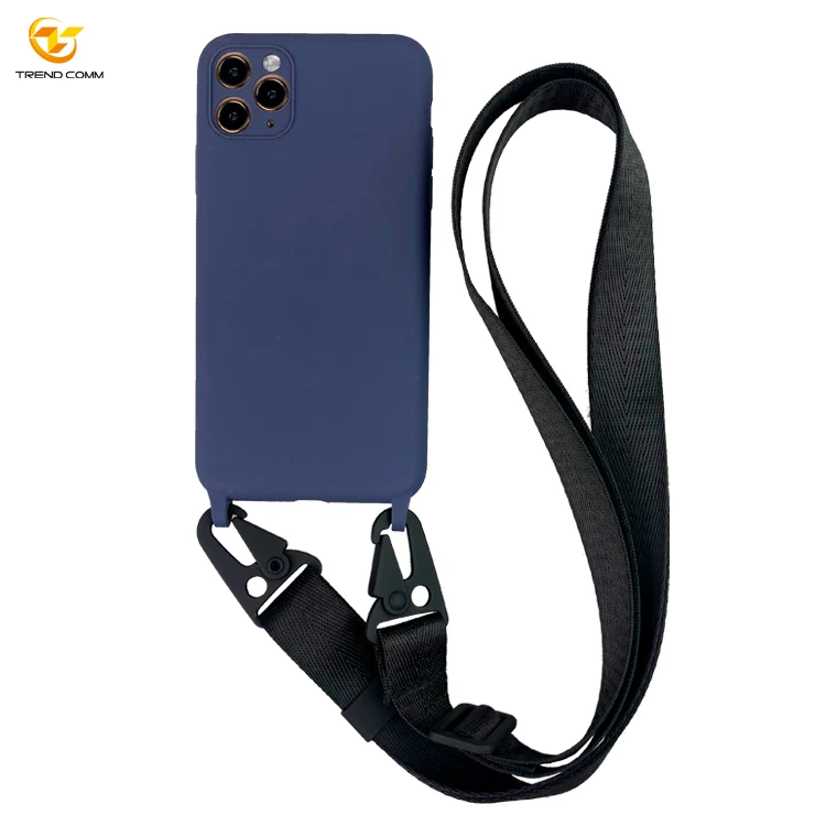 

Liquid Rubber Coating Silicone Thin Crossbody Nylon Shoulder Strap Camera protection For iPhone 11 Pro Max Phone Case