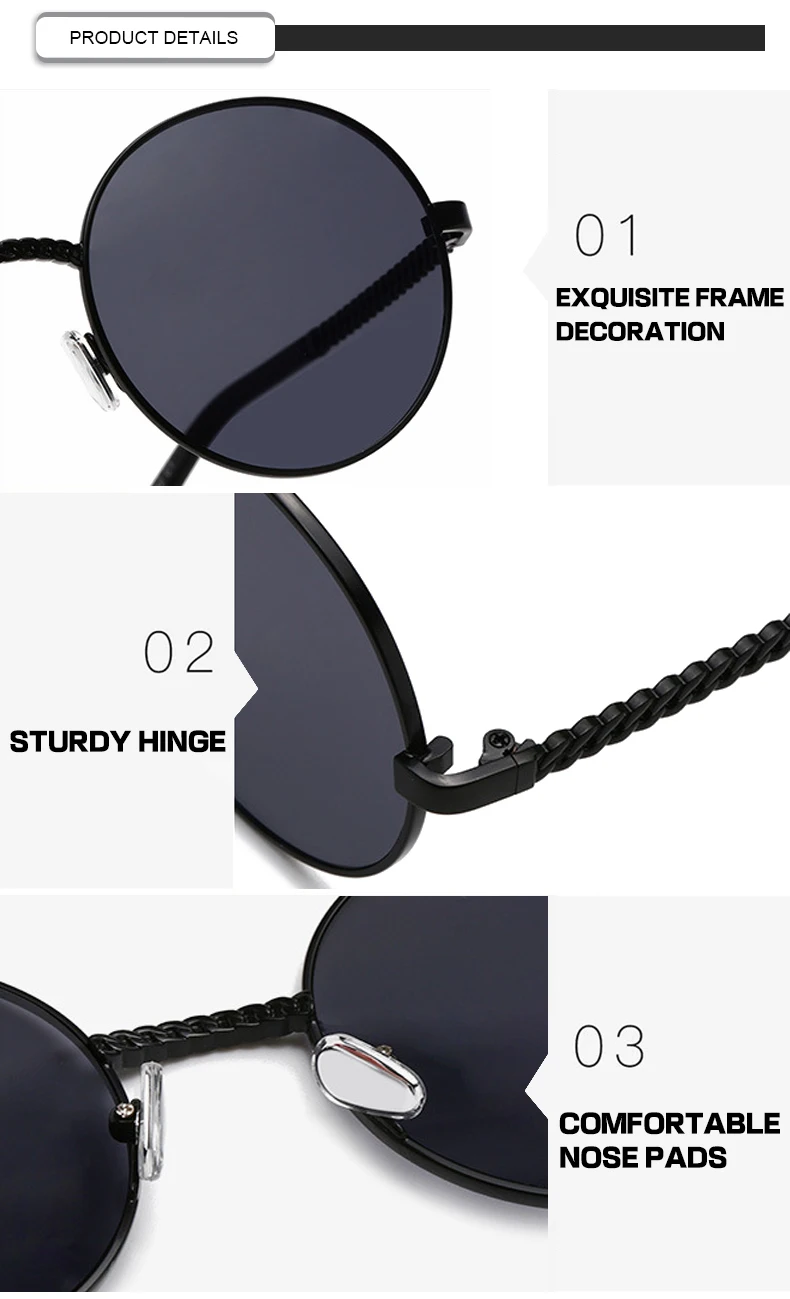 Vintage Fragrance Chain Round Frame Brand Designer Ladies Sunglasses