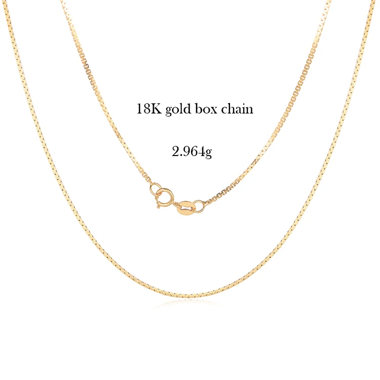 
18K solid gold chain jewelry 0.8mm real yellow gold box links chain necklace for woman 