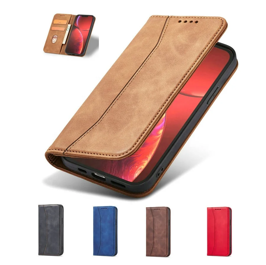 

2022 New Trending Wallet Case for iPhone 13 12 11 Pro Max XR SE 7 Luxury Magnetic Card Stand Flip Back Cover for iPhone 13 Case, Black brown red blue coffee