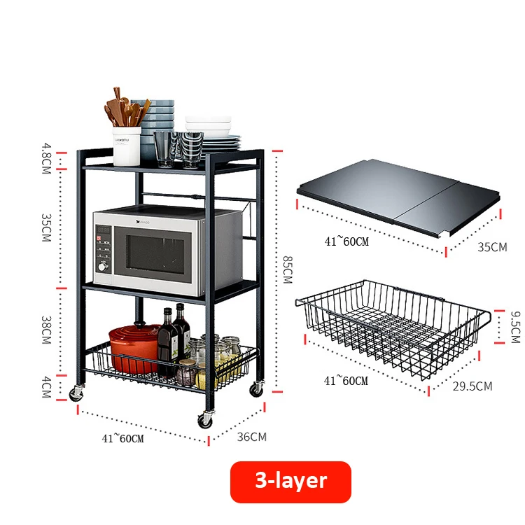 
2-Tier movable kitchen trolley with Kitchen Storage Cart Microwave Storage Shelf Rack 