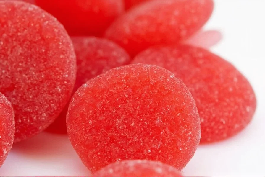 Traditional red cinnamon candy varieties arranged in colorful display showing different shapes and packaging