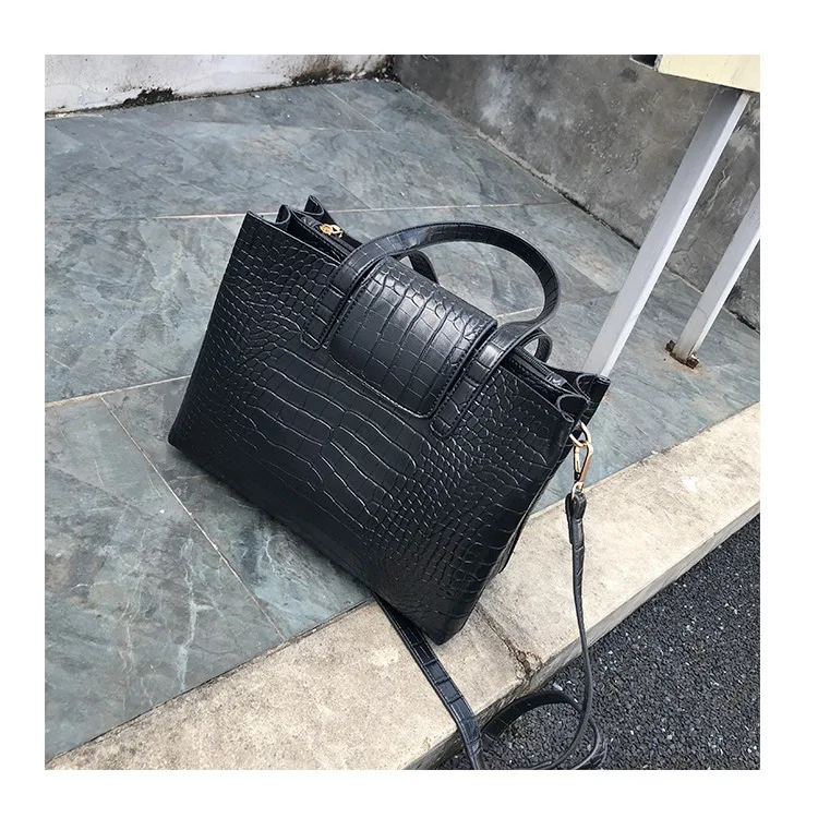 

Fashion Crocodile PU leather Tote Bag for Women, Black, green, beige
