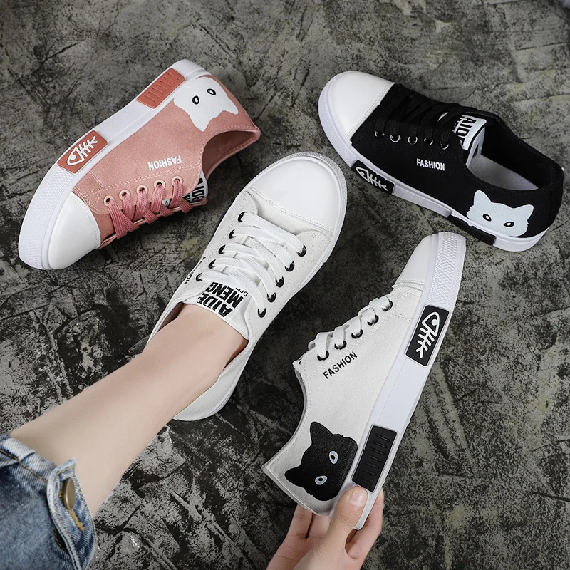 

Girls casual shoes cute cat sneakers women VLNK-2, Black,white,pink