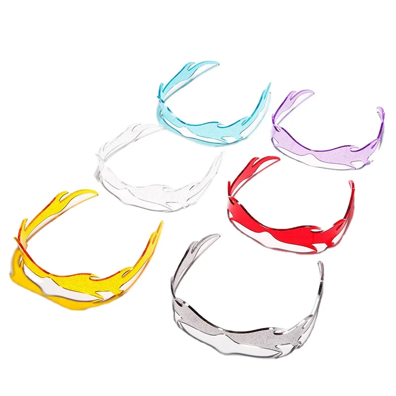 

Funny New Avant-Garde Design Coloured One Piece Fire Flame Wrap Around Shades UV400 Sunglass Sunglasses for Party Festival