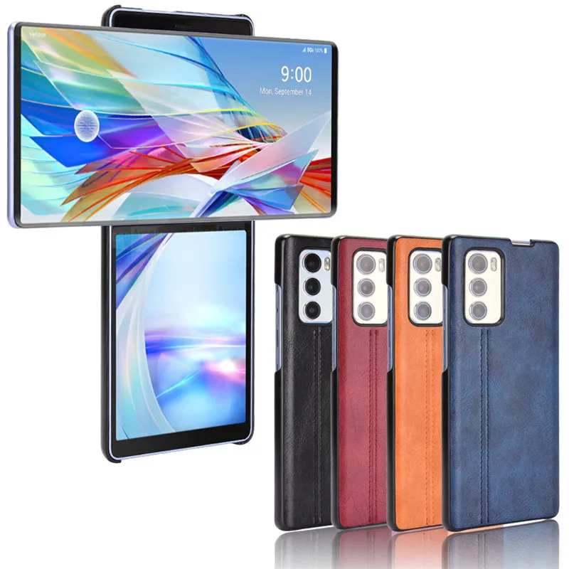 

Business design for LG Wing 5G 6.8 rotating screen leather mobile phone case calfskin grain car wire protective cover, Multicolor