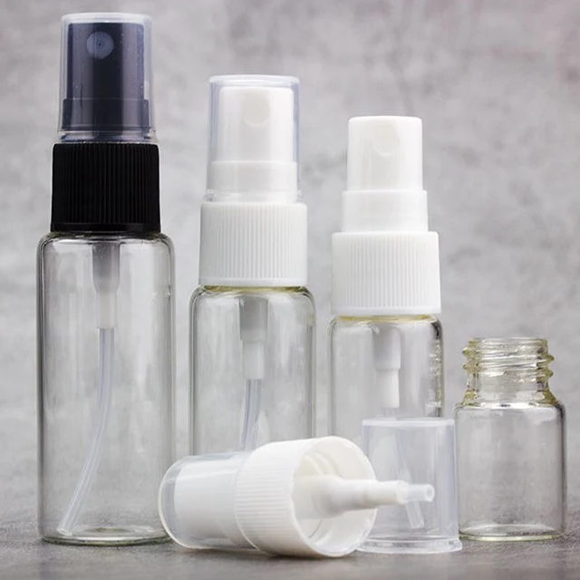 Hengjian 5ml 10ml 15ml 20ml Transparent Amber Glass Cosmetic Perfume Spray Bottle With White Black Sprayer Pump And Clear Cap