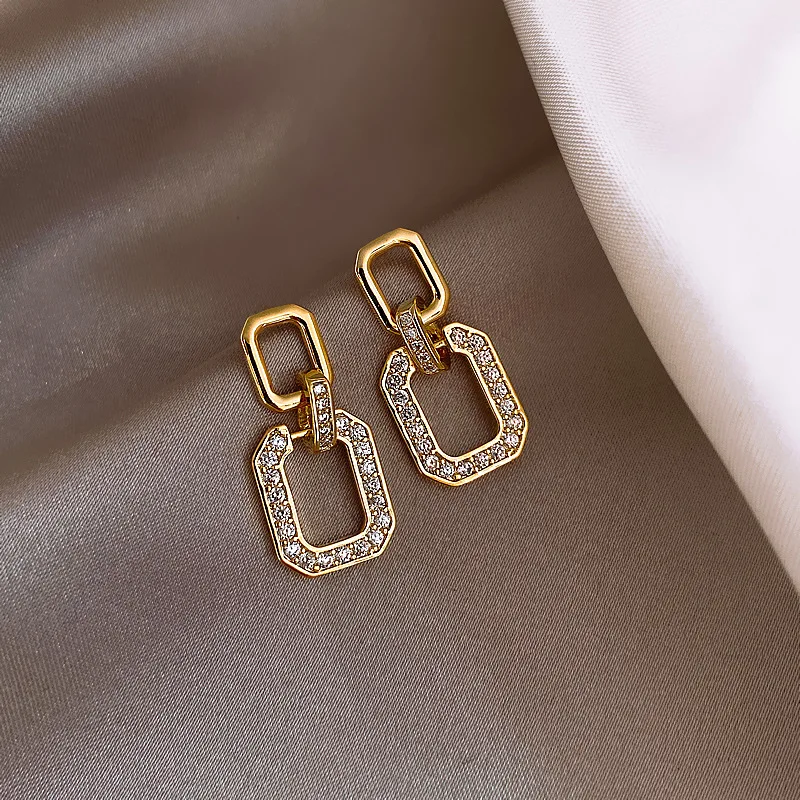 

fashion geometric crystal earings gold square