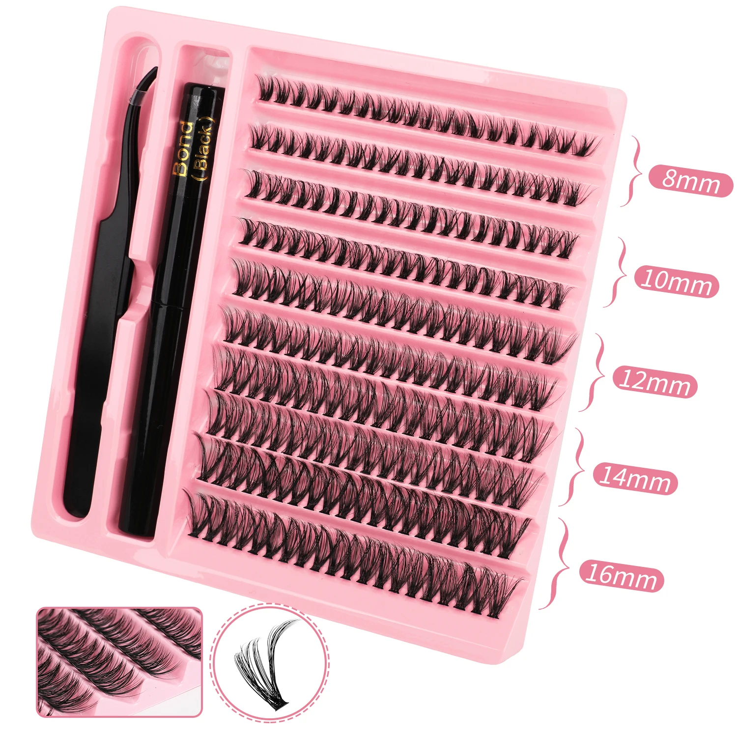 

30D 40D pre cut segment mink curl b glue-based diy individual clusters lash extensions 12-24mm kit at home with soft 280 pcs