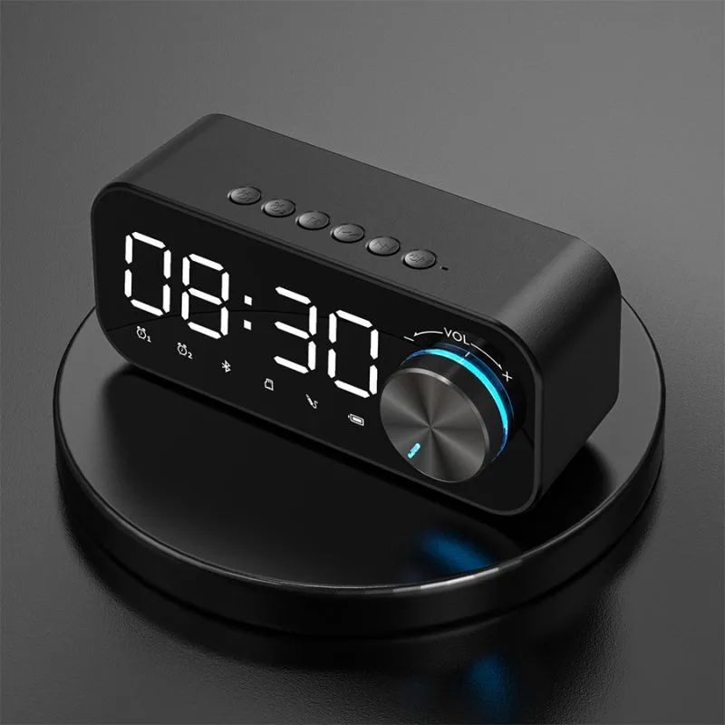 

B126 2022 New Wireless BT5.0 Speaker Alarm Clock Digital Display LED Subwoofer Music Player Mini BT Speaker, Black blue white orange