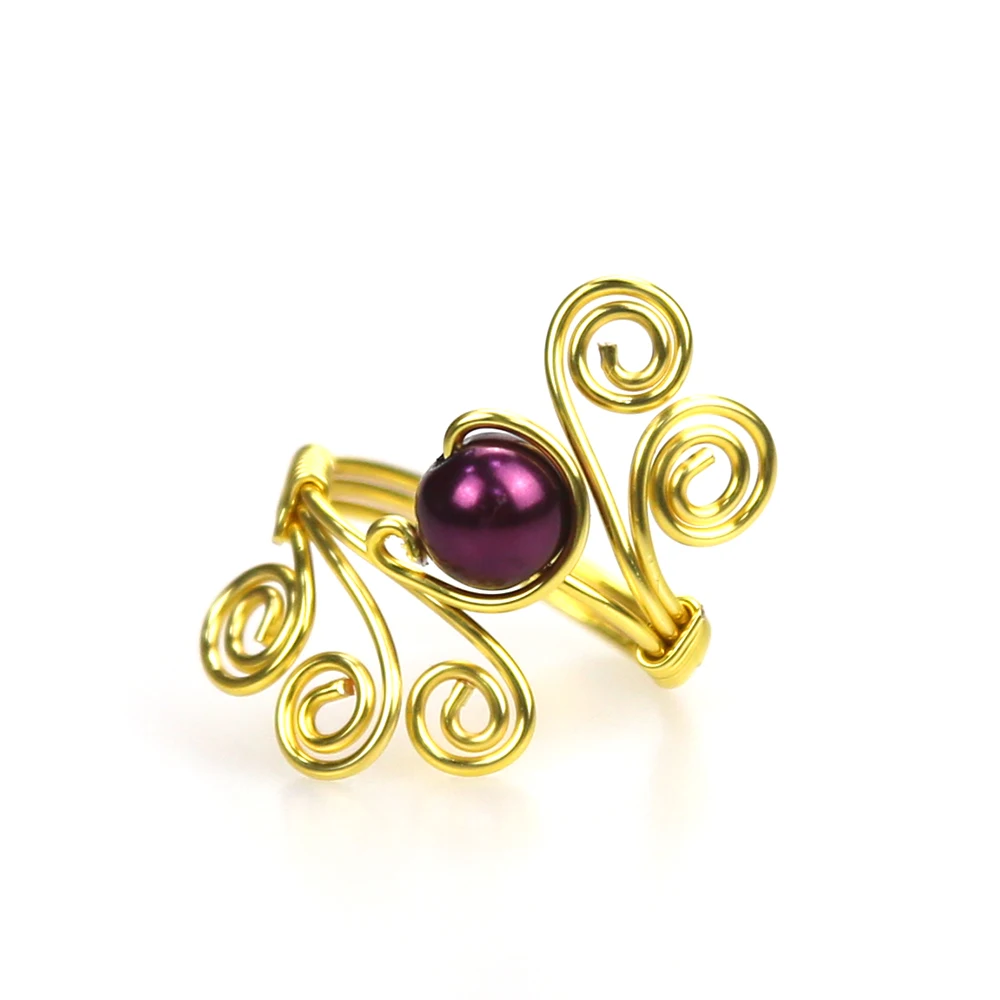 

High Quality Handmade Crystals Bead Wire Wrap Ring For Women Jewelry, Picture