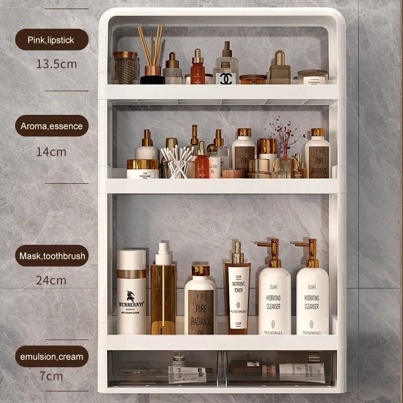 

Three Layer No Drilling Wall Mounted Storage Shelf Bathroom Shampoo Skincare Cosmetic Storage Rack Organizer