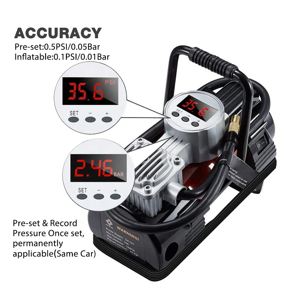 
12V Heavy Duty Digital Metal Single Cylinder Air Compressor Car Portable Emergency Tools 30MM Electric Tire Inflator 