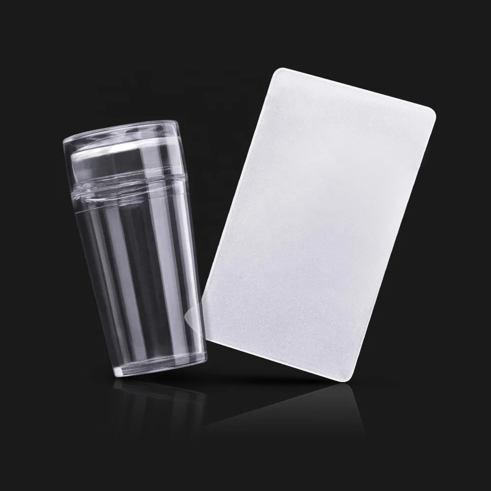 

Pure Clear Jelly Silicone Stamper Heads Set Nail Art Template Nail Stamper And Scraper 2.8cm Stamp with Cap Transparent