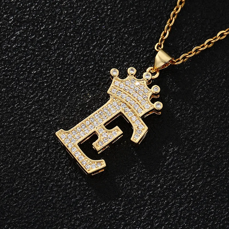 

Hip Hop Necklace Crown Gold Plated Chain Necklace 26 Retro Letters Pendant Diamond Initial Necklace Diamond Women Men Jewelry
