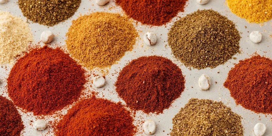 Jerk seasoning ingredients laid out on a wooden table