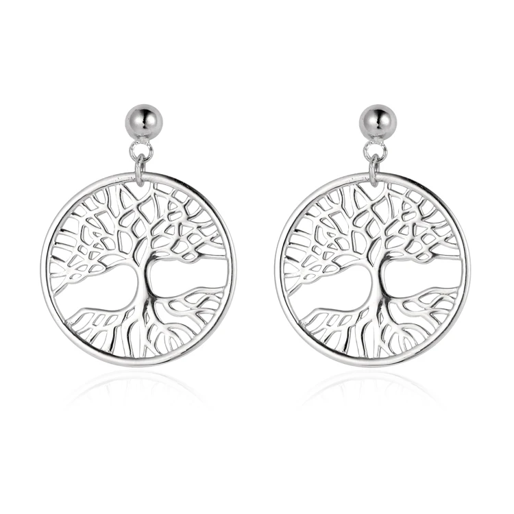 

Creative Handmade 925 Silver Jewely Circle Drop Earrings Tree of life Earrings for women