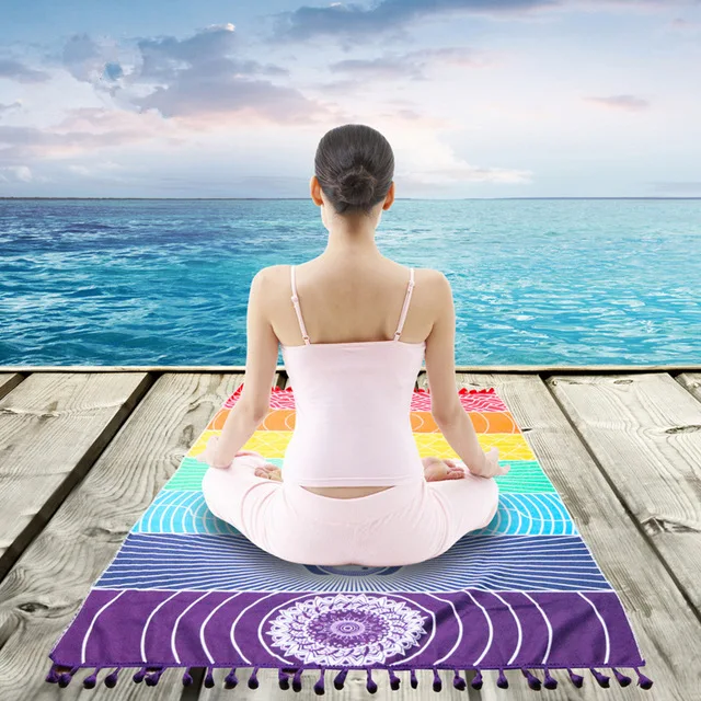 

Summer Hot Camping Beach Mat Mandala Bohemian Wall Hanging Microfiber Tapestry Stripe Towel Rainbow Yoga Blanket