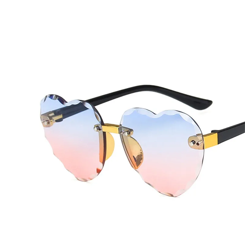 

2021 New Love Heart Sunglasses Kids Fashion Rimless Sun Glasses Cute Children Gradient Sunglasses