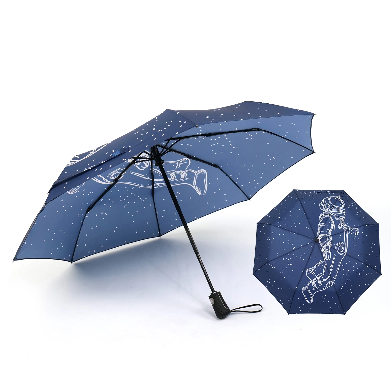 

Promotional 3 Folding Automatic Windproof umbrella with spaceman/astronaut logo