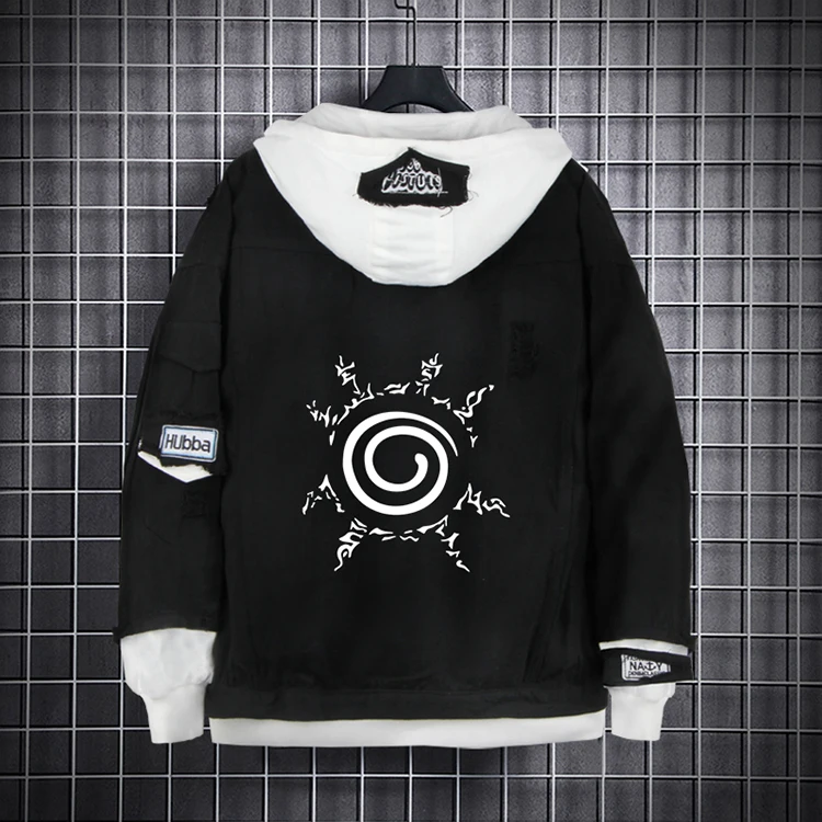 

Wholesale NARUTO Men's Black Denim Hoodie Custom Unisex Anime Print Denim Jacket