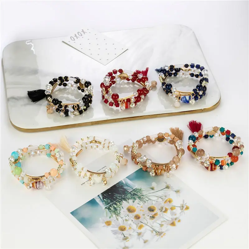 

Factory Direct Sale Boho Tassel Diamond Bead Girls Bracelets Fashion Natural Stone Crystal Beads Ladies Bracelet Wholesale