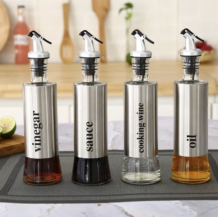 

300ml 500ml Stainless Steel Olive Oil Dispenser Bottle For Kitchen Glass Coffee Syrup Vinegar Dispenser Cooking Oil Container