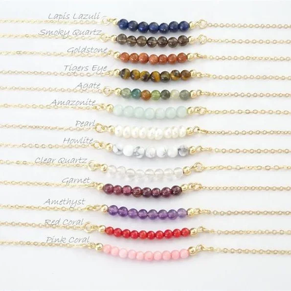 

New style gemstone beads 4mm 6mm stone beads chain necklace elegant jewelry chain for women