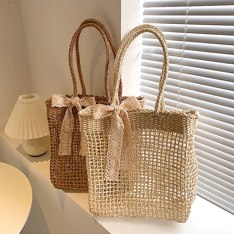 

Leisure Summer Straw Beach Shoulder Handbags for Women, Beige/brown