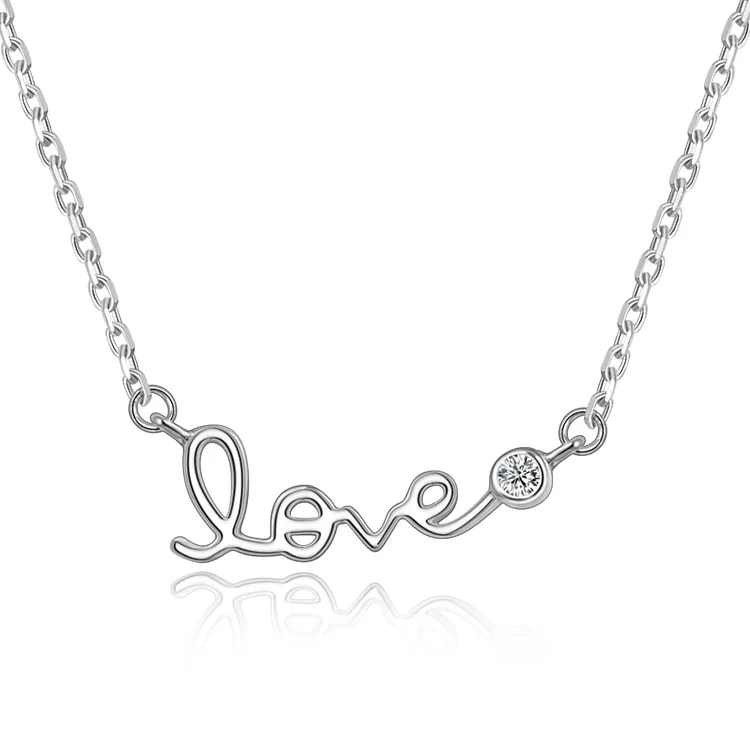 

Poliva Custom 925 Sterling Silver Necklaces 3A Cubic Zirconia Rhodium Plated Love Letter Necklace