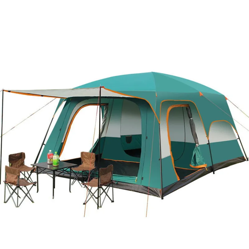 

8-10 person camping family double layer tent full size tent 3 day 1 week tent, Green,chocolate