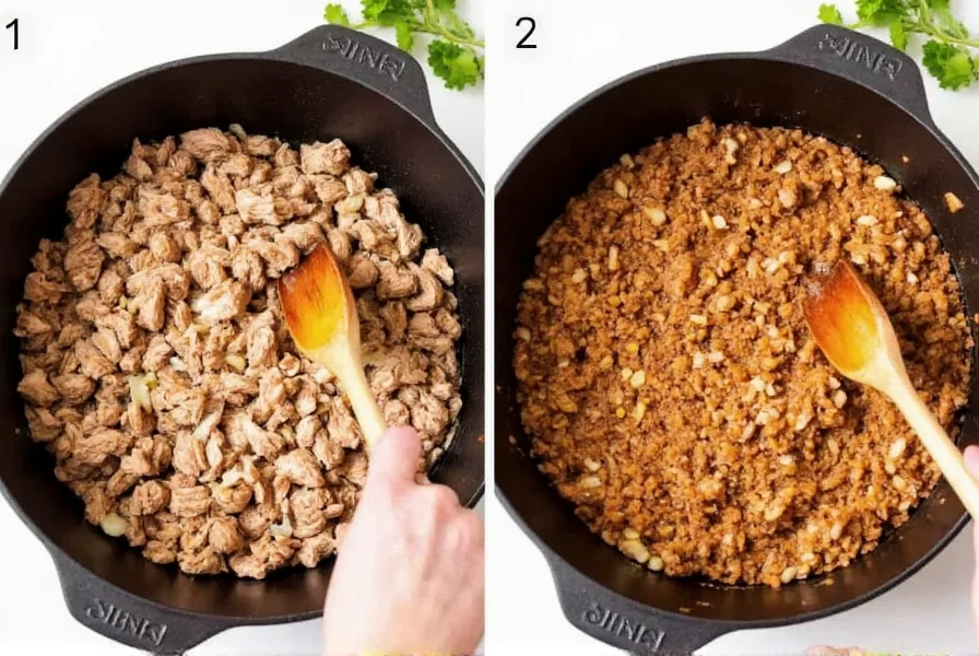 Step-by-step preparation of nyt turkey chili showing ground turkey browning in Dutch oven with onions and garlic