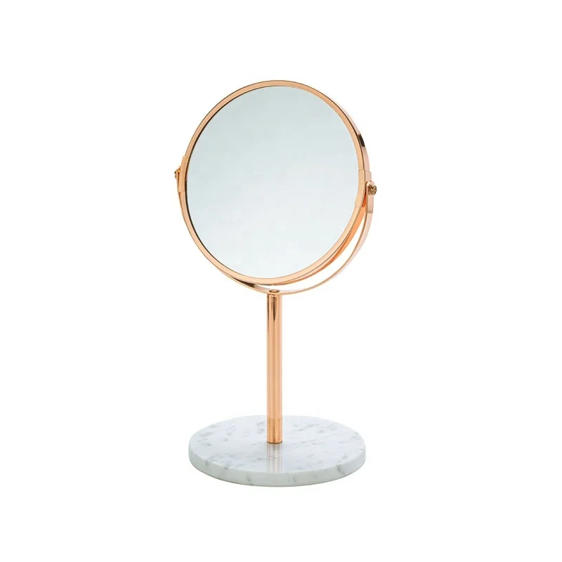

Hot-Selling Metal Chromed table with White Marble Base Beauty Dressing Round Cosmetic Mirrors