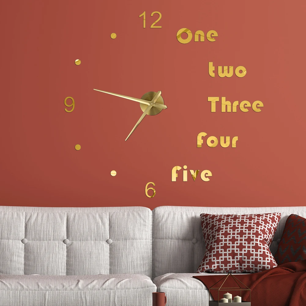 

English Letters Large DIY 3D Wall Clock Home Decor Art Watch Mirror Sticker clock