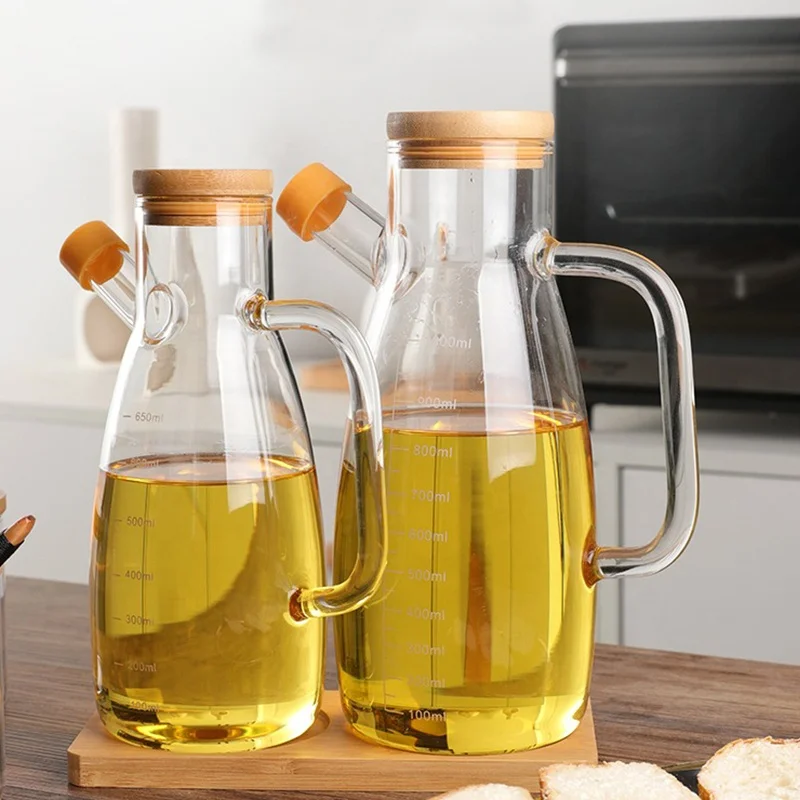 

Household Clear Borosolicate Leakproof Round glass milk Water bottle Kitchen Oil Can Oil Dispenser With Scale