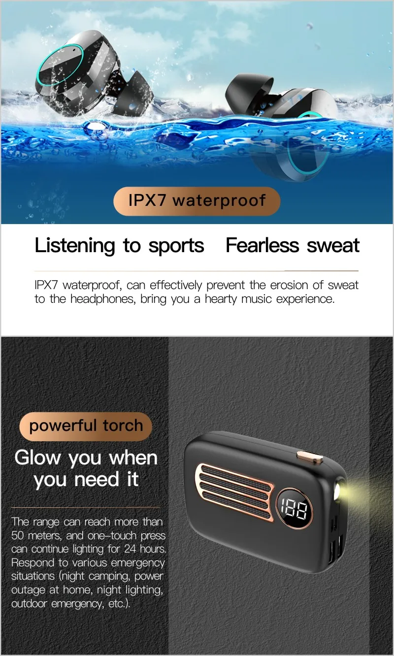 IPX7 Waterproof Wireless Earphone True G09 Support Touch Control with 5000mAh Battery Capacity - ANKUX.COM