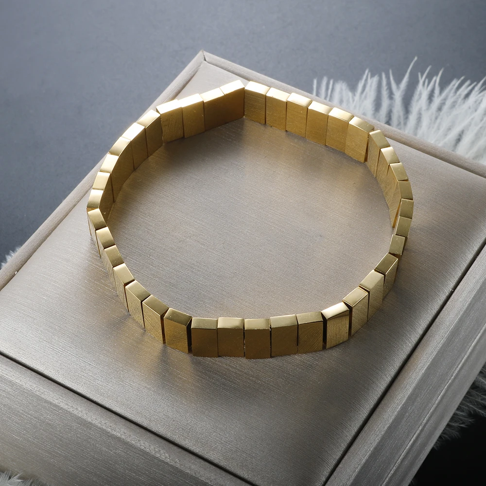 

Minimalist Tarnish Free Jewelry Adjustable Men Women Bangle Bracelet 18K Gold Plated Stainless Steel Elasticity Bracelet