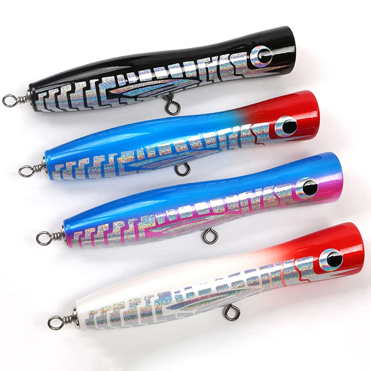 

Floating Wood Fish Popper Lures 80g / 200 mm Trolling Tuna Wooden Sea Fishing Lure Bait